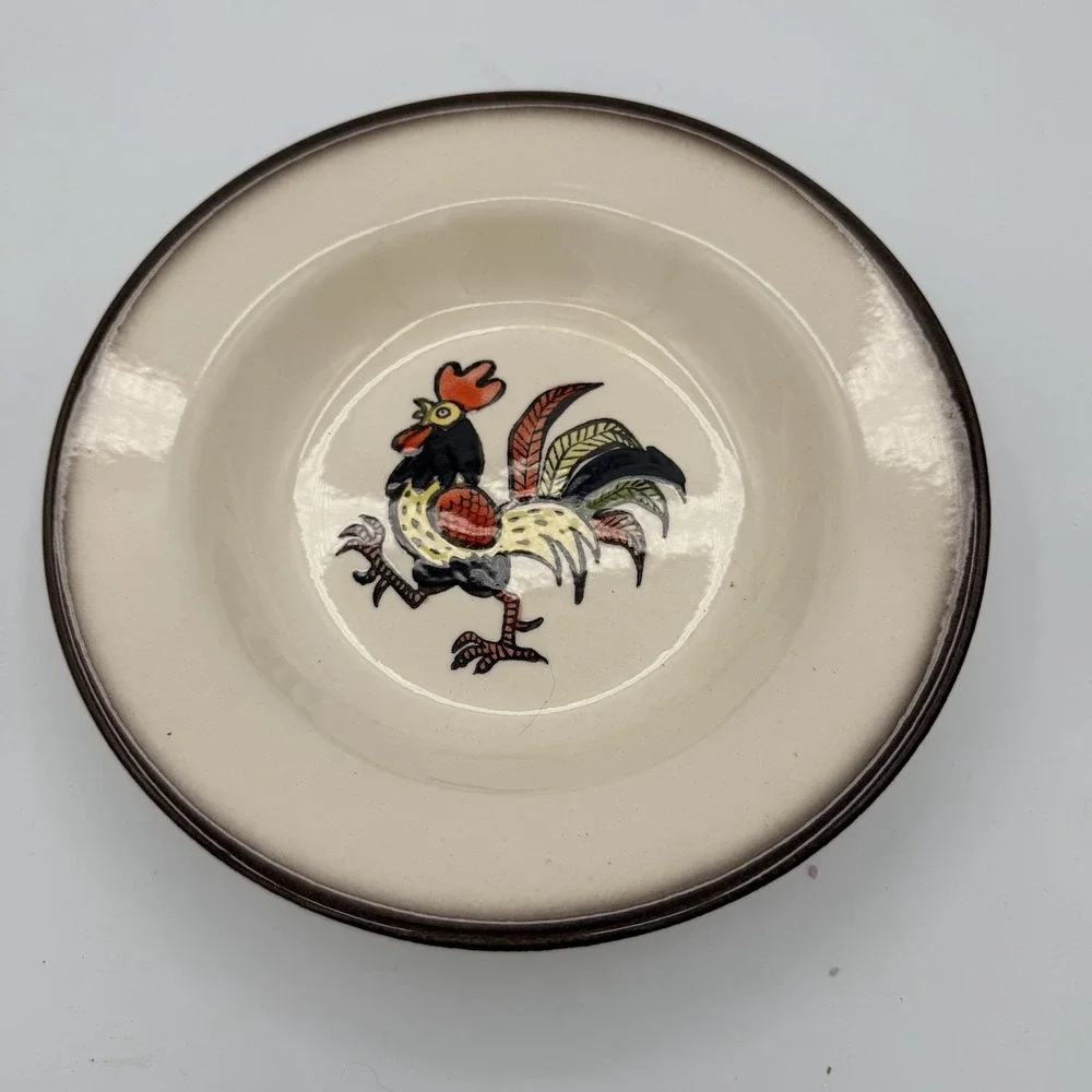 3 Red Rooster by Metlox Poppytrail Soup Bowl Red Brown Rooster Brown Band